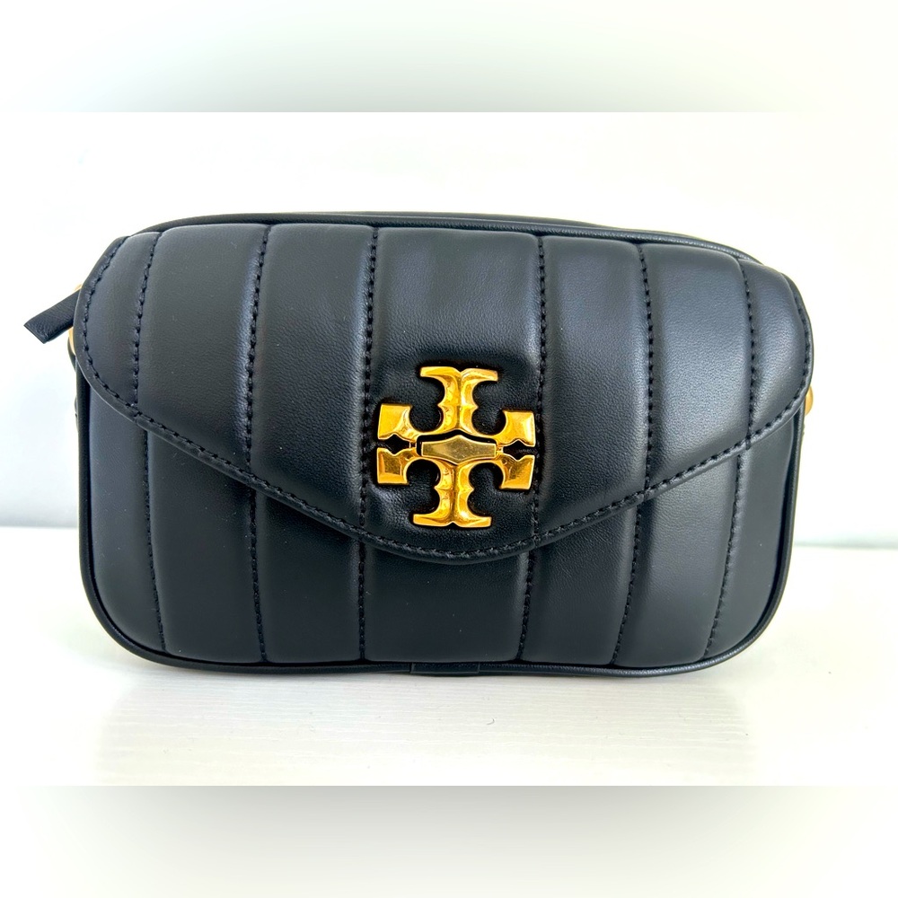 Tory Burch Black Quilted Leather Crossbody with Gold Logo